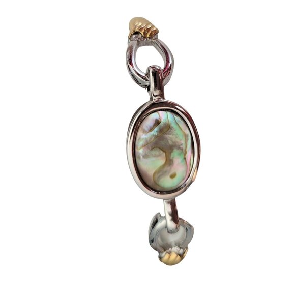 Avon Silver, Gold Tone Abalone Hinged Bangle Bracelet, Signed M627 - Picture 2 of 7